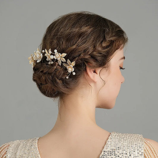 Golden Pearl Flower Hair Pin Set