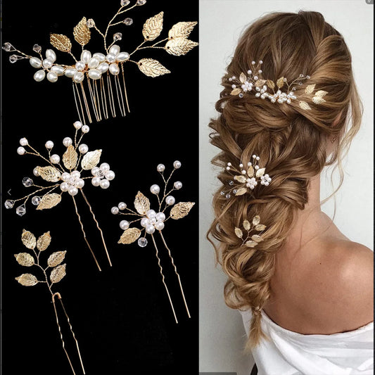 Golden Pearl Flower Hair Pin Set